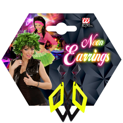 Widmann SRL Zwart met neon gele hippie oorbellen