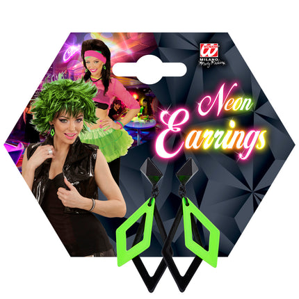 Widmann SRL Zwart met neon groene hippie oorbellen