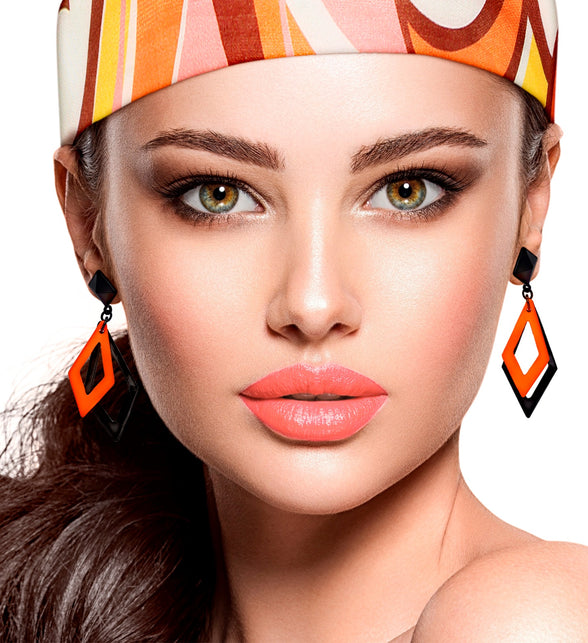 Widmann SRL Zwart met neon oranje hippie oorbellen