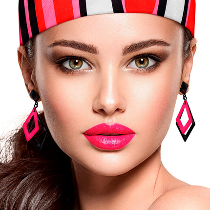 Widmann SRL Zwart met neon roze hippie oorbellen