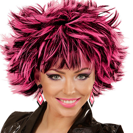 Widmann SRL Zwart met neon roze hippie oorbellen