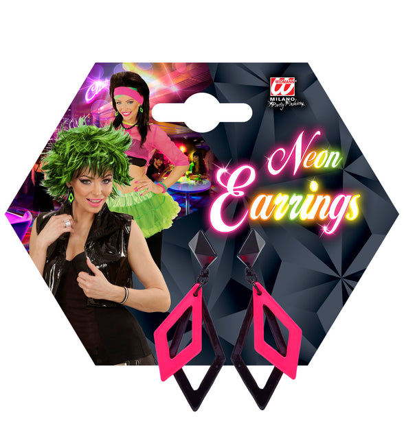 Widmann SRL Zwart met neon roze hippie oorbellen