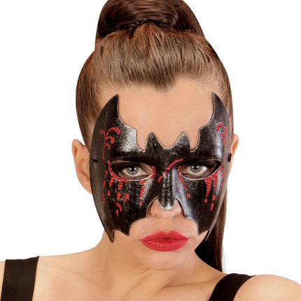 Widmann SRL Zwart metallic vleermuis masker voor vampierpakken
