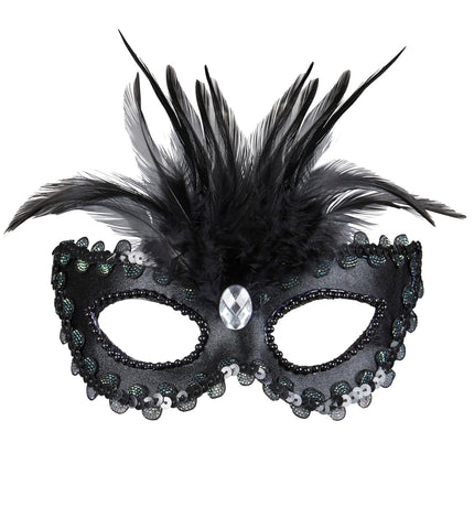 Widmann SRL Zwarte baronessen oogmaskers met  veertjes