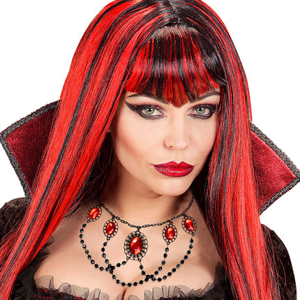 Widmann SRL zwarte choker met 5 rode stenen