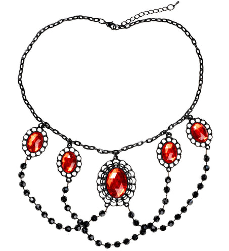 Widmann SRL zwarte choker met 5 rode stenen