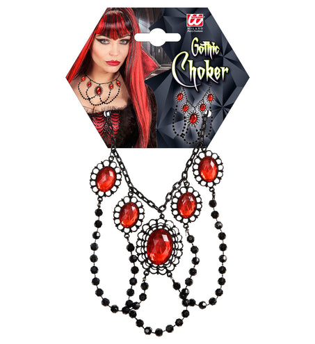 Widmann SRL zwarte choker met 5 rode stenen