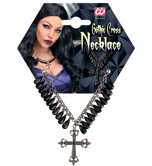 Widmann SRL Zwarte gothic ketting met kruis