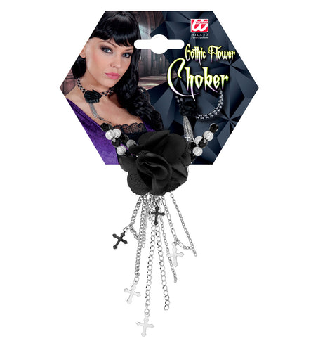 Widmann SRL Zwarte gothic ketting met roos