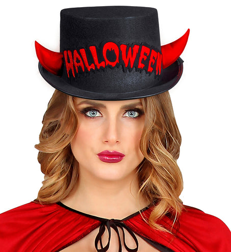 Widmann SRL Zwarte hoge hoed Halloween met duivel hoorntjes
