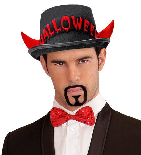 Widmann SRL Zwarte hoge hoed Halloween met duivel hoorntjes