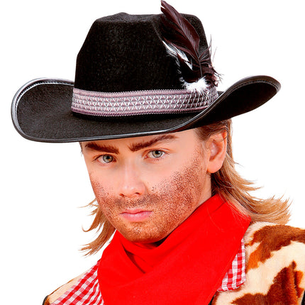 Widmann SRL Zwarte kinder cowboyhoed met veren