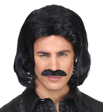 Widmann SRL Zwarte macho pruik met snor