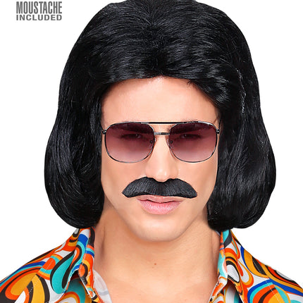 Widmann SRL Zwarte macho pruik met snor