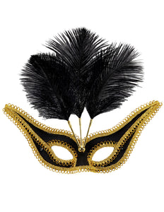 Widmann SRL Zwarte oogmaskers met veertjes