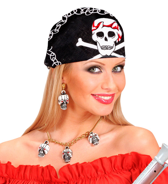 Widmann SRL Zwarte piratenbandana met schedels