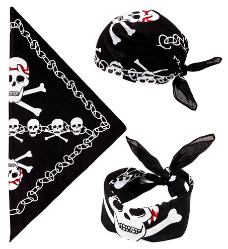 Widmann SRL Zwarte piratenbandana met schedels