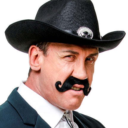 Widmann SRL Zwarte plak snor met krul