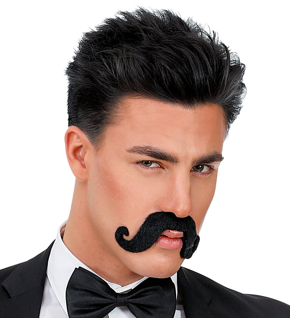 Widmann SRL Zwarte plak snor met krul