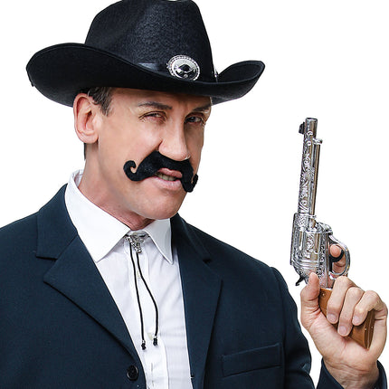 Widmann SRL Zwarte plak snor met krul