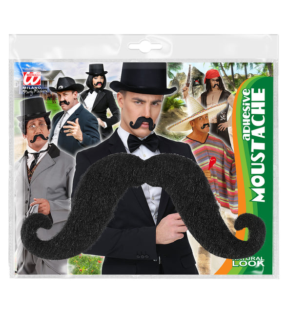 Widmann SRL Zwarte plak snor met krul