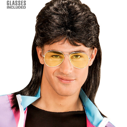 Widmann SRL Zwarte pruik met matje en bril Jokertje