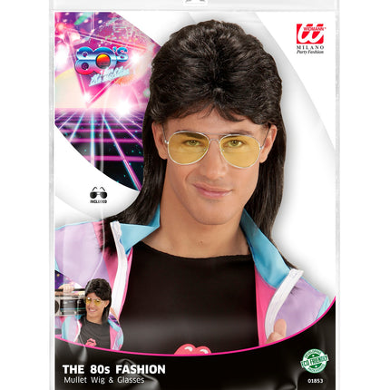 Widmann SRL Zwarte pruik met matje en bril Jokertje