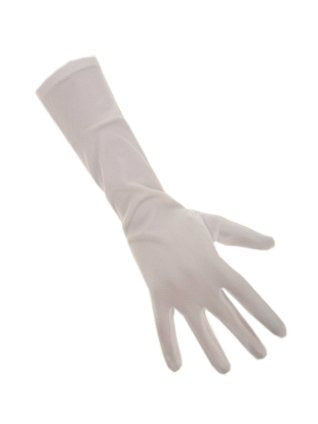 Witte handschoen van nylon voor dames en heren, glad oppervlak en smalle pols