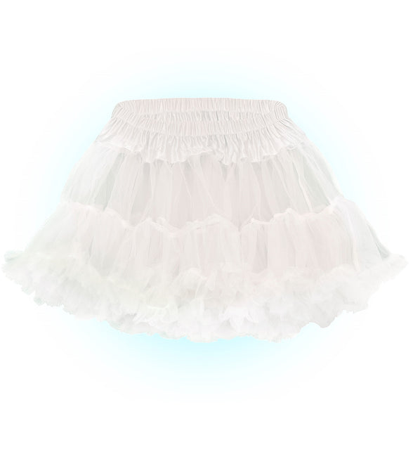 Witte tutu voor dames detail: geplooide elastische tailleband en gerimpelde tule