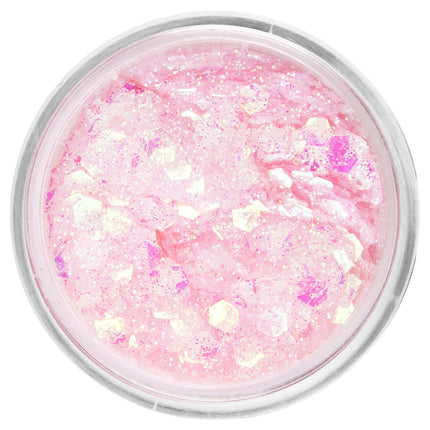 Zacht roze glitter crème van PXP met crème-witte en fuchsia glinsterende schilfers, 10 ml potje