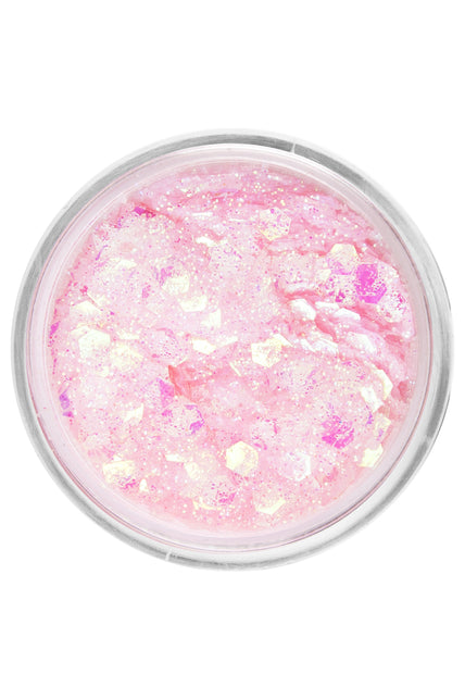 Zacht roze glitter crème van PXP met crème-witte en fuchsia glinsterende schilfers, 10 ml potje
