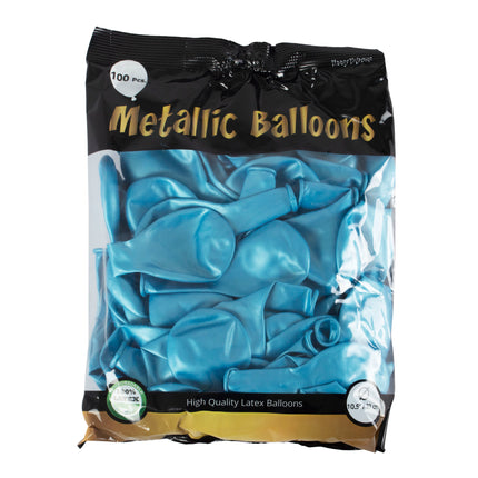 Zak met 100 metallic blauwe latex ballonnen van Funny Fashion, diameter 10,5 inch