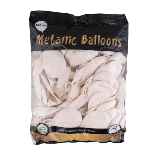 Zak met 100 metallic witte latex ballonnen van Funny Fashion, biologisch afbreekbaar