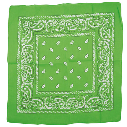 Zakdoek cowboy groen uitgevouwen, 50 x 50 cm met wit paisleymotief langs de randen
