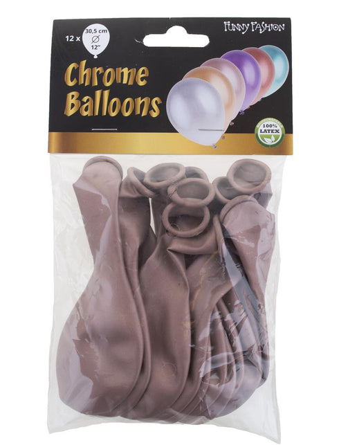 Zakje met 12 chrome ballonnen rosé van Funny Fashion, 30,5 cm latex, voor je themafeest