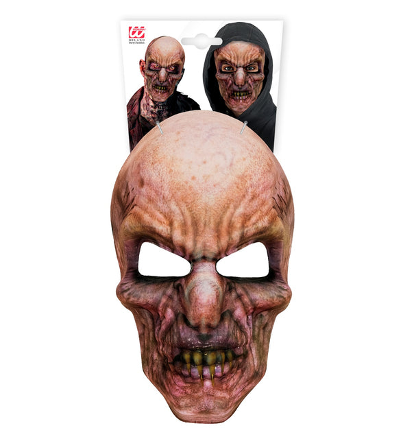 Zombie masker van stof op verpakkingskaart met twee draagvoorbeelden