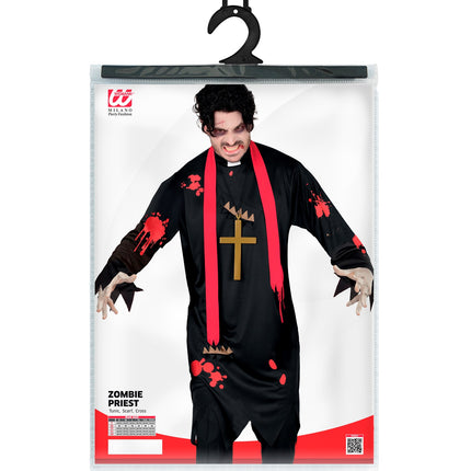 Zombie priester kostuum horror Henk in verpakking met maattabel S tot XXXL