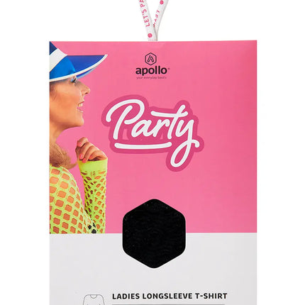Zwart visnet shirt dames in verpakking, geschikt voor een foute party