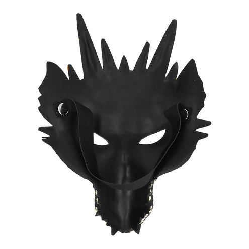 Zwarte binnenkant van het foam halfmasker draak met ooggaten en band aan twee metalen knopen