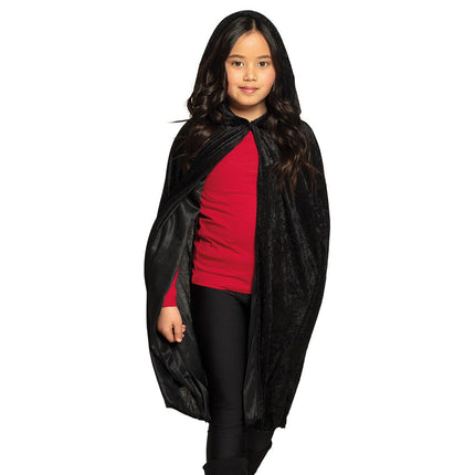 Zwarte cape met kap voor kinderen, losvallende panden voor een Halloween-look