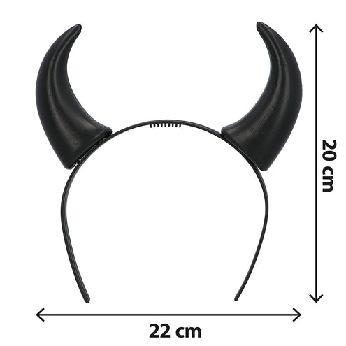 Zwarte duivelhoorntjes op smalle haarband, 20 cm hoog en 22 cm breed