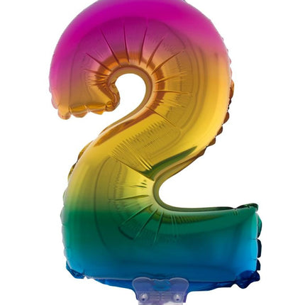 Folieballon 41 cm op stokje regenboog