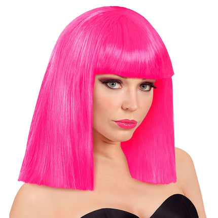 Neon roze showgirl pruik