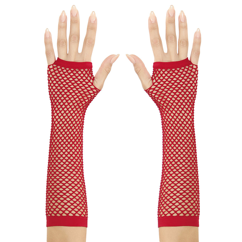 Net handschoenen rood lang
