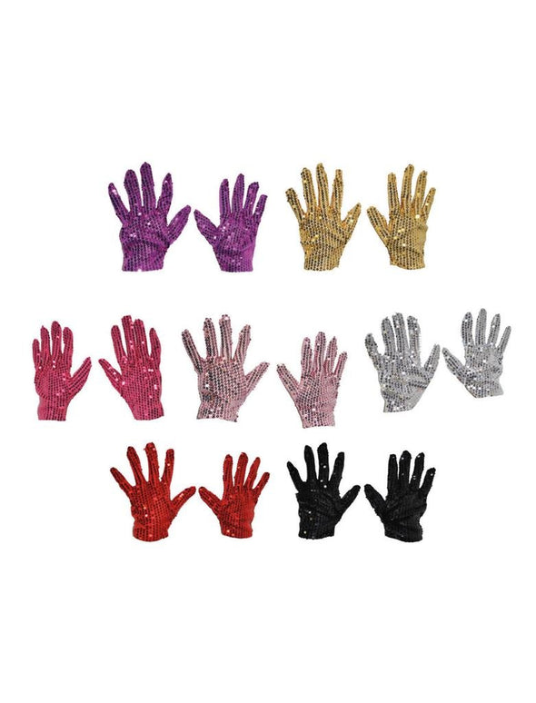 Roze/Fuchsia glitter handschoenen met pailletten