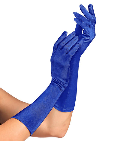 Handschoenen satijn elastisch blauw