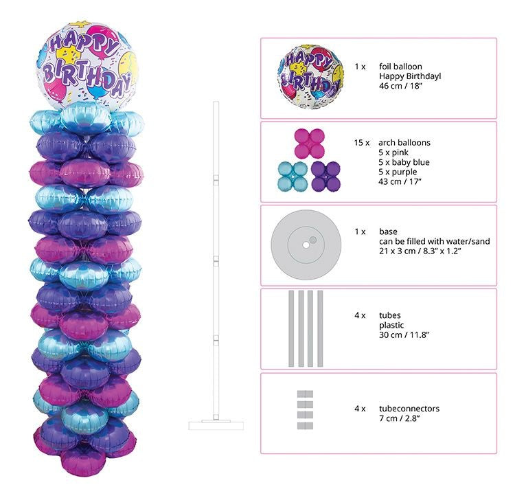 Ballon standaard Happy Birthday set met toebehoren