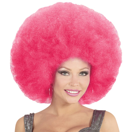 Roze oversized Afro pruik