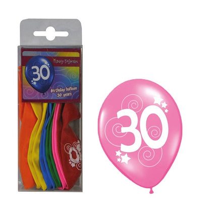 Cijfer 30 ballonnen in gemixte kleuren