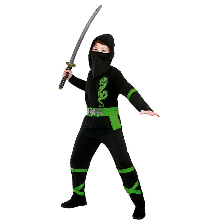 Power ninja kostuum zwart groen kinderen